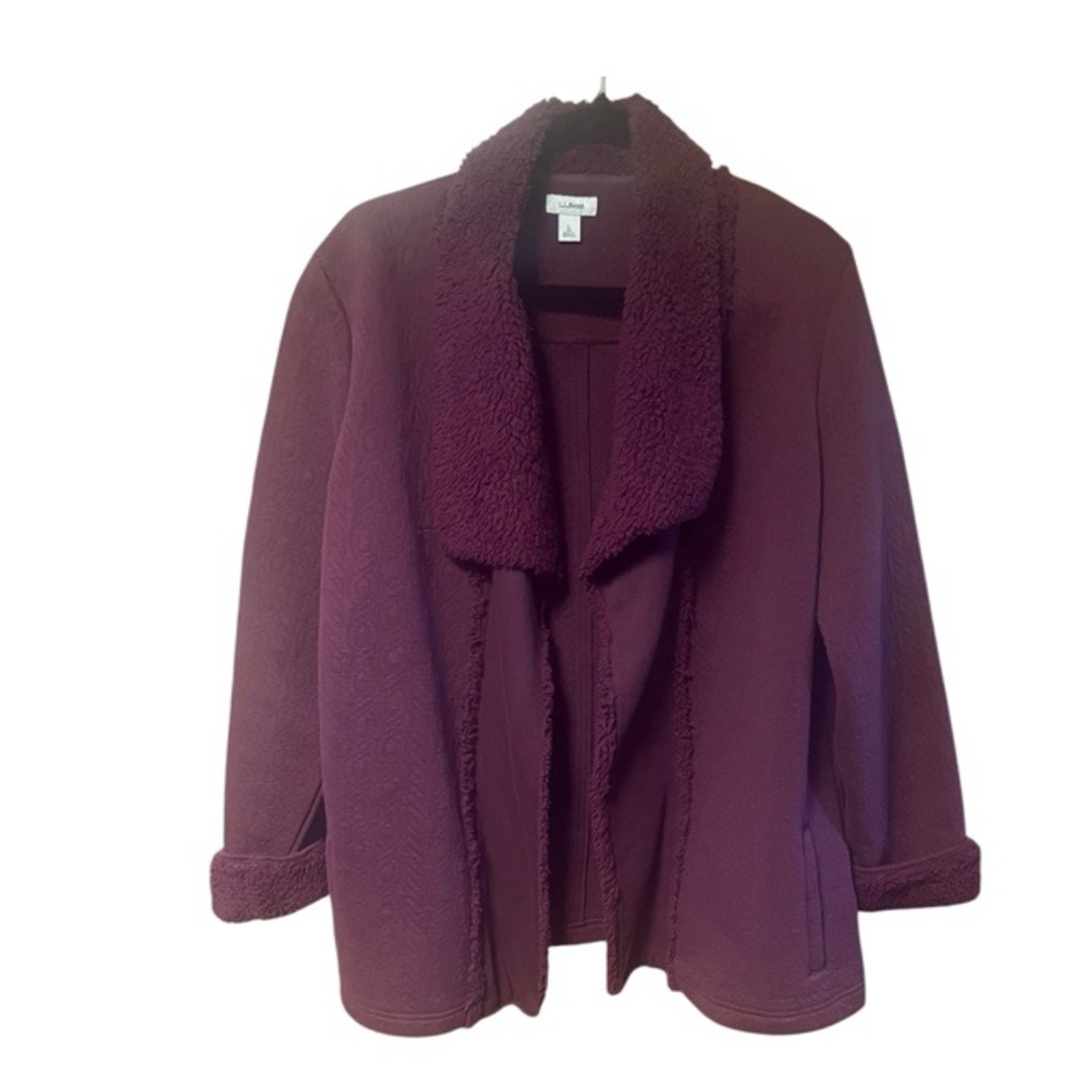 L.L. Bean Burgundy Fleece Shawl Collar‎ Jacket